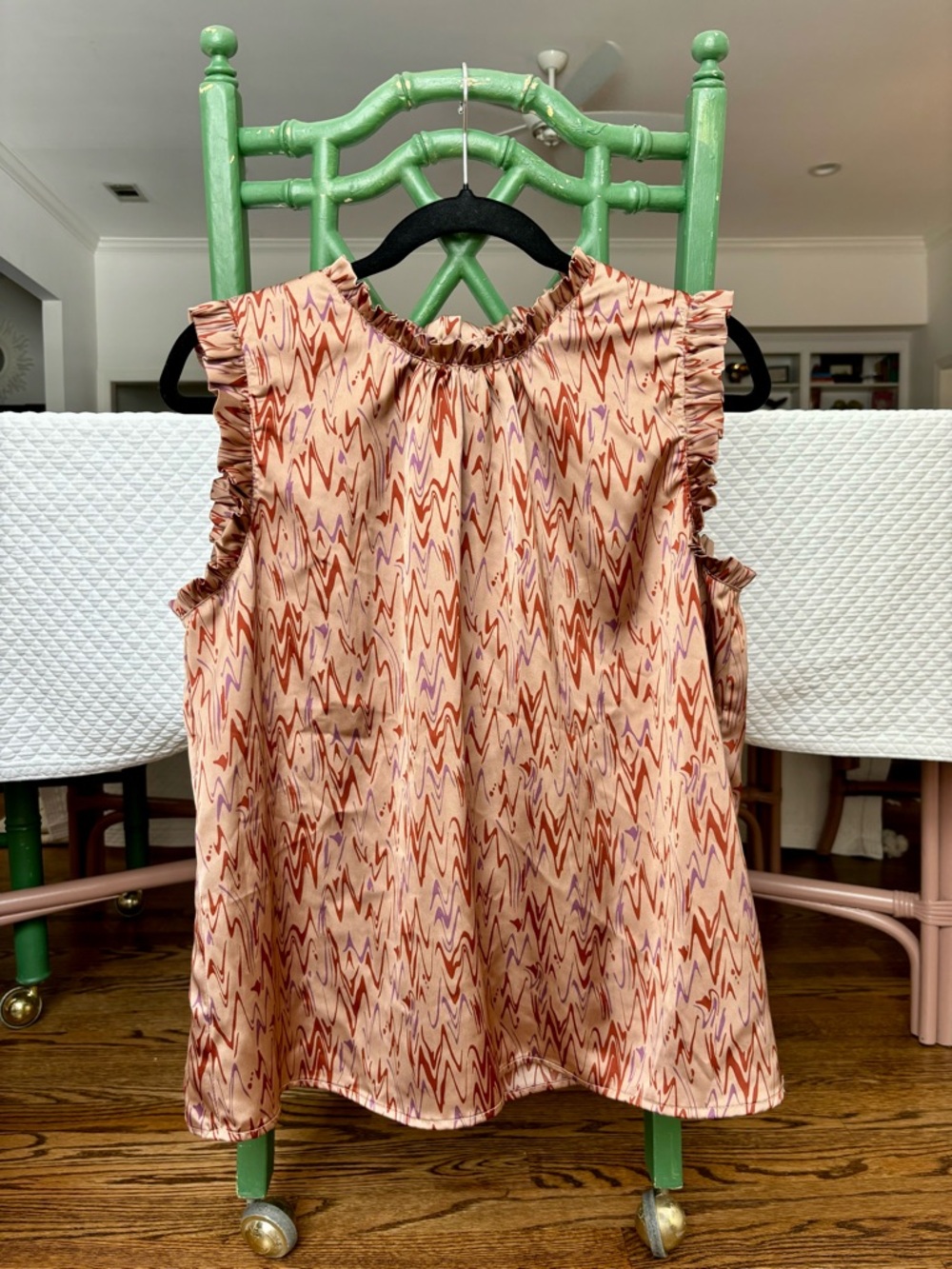 Versona Peach Printed Ruffle-Trim Sleeveless Camisole